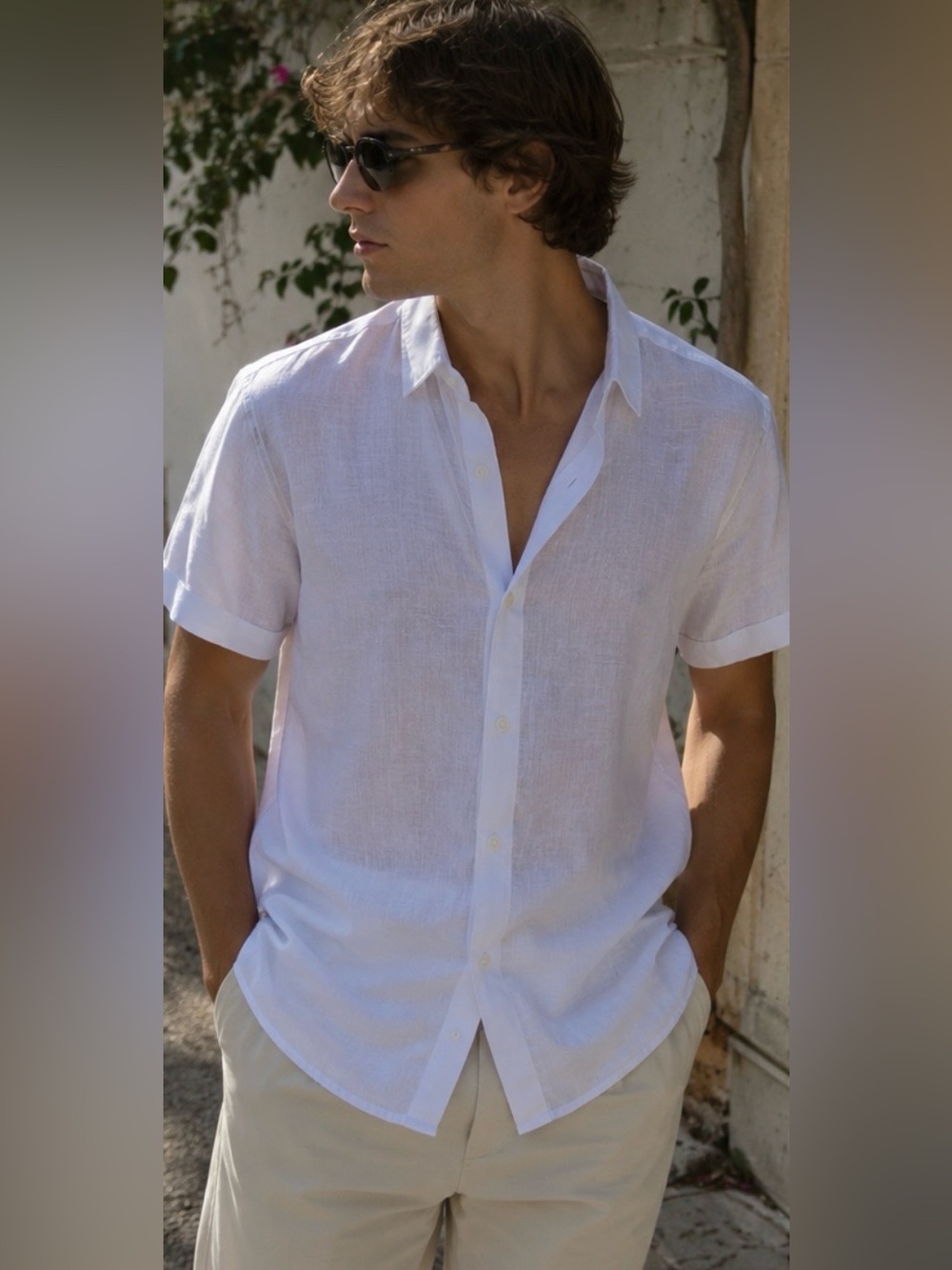 NWT Perry Ellis Linen Blend Short Sleeve Button-Down Shirt – White  Size: L/G/G